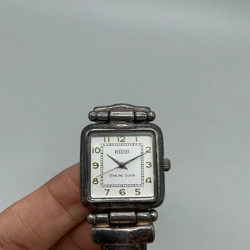 Ecclissi Womens Watch 25mm Sterling Silver White Dial Leather New Battery